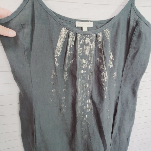 Eileen Fisher Gray 100% Organic Linen Dress, w Sequin Detail sz Medium Petite - Picture 5 of 15